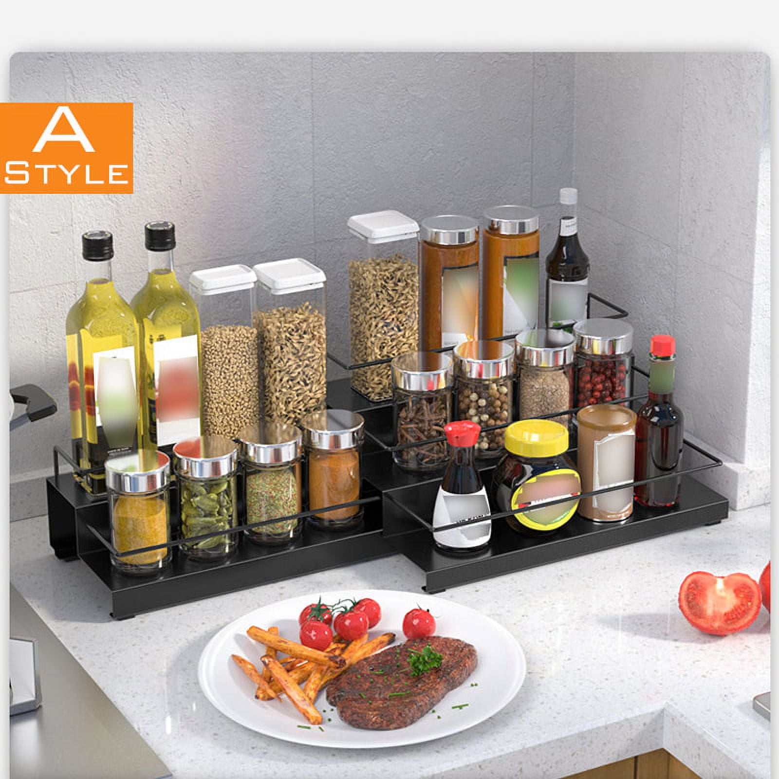 Expandable Spice Rack 3 Tier Drawer Shelf Step Organizer Kitchen Holder