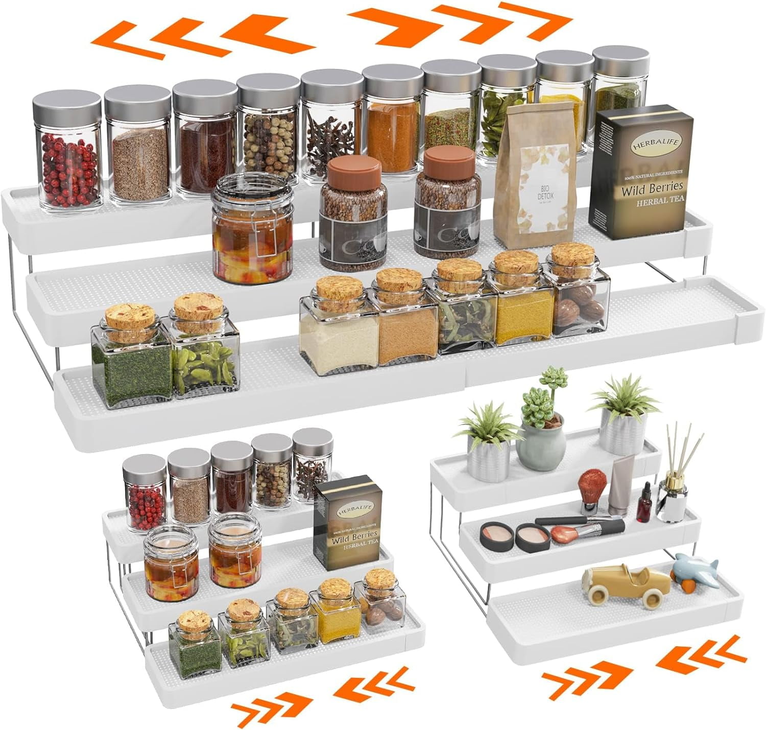 Expandable Spice Rack Organizer for Cabinet - 3 Tier Adjustable Cabinet ...