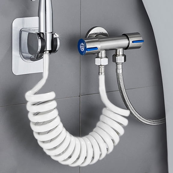 Expandable Spring Shower Hose for Bidet Sprayer & Handheld Showerhead, Modern Coiled Spring Hose Replacement, Easy Install Flexible Bidet Hose with Metal Connectors, White Finish