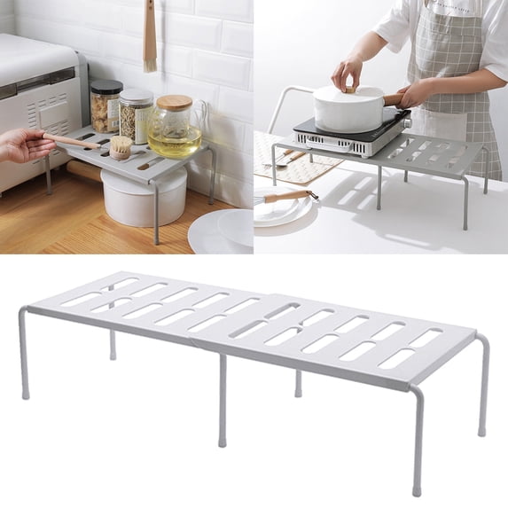 Expandable Stackable Kitchen Cabinet Shelf Organizer - Space Saving Cupboard Storage Solution for Dish Plate and Pantry Organization