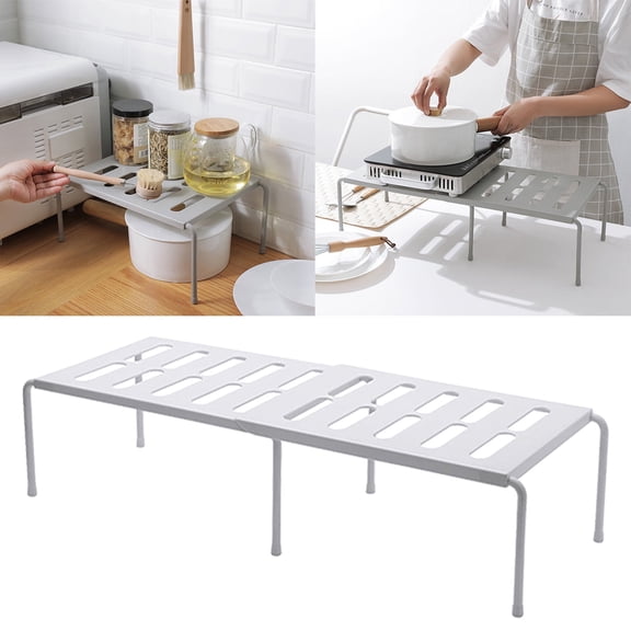 Expandable Stackable Kitchen Cabinet Shelf Organizer Storage Space Saving Cupboard Plate Dish Counter & Pantry Organizer, 27.179.455.91 inch, White