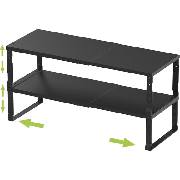 Expandable Stackable Spice Rack Organizer for Kitchen Cabinet Countertop Pantry Cupboard Bathroom Bedroom 2 Packs Black Large