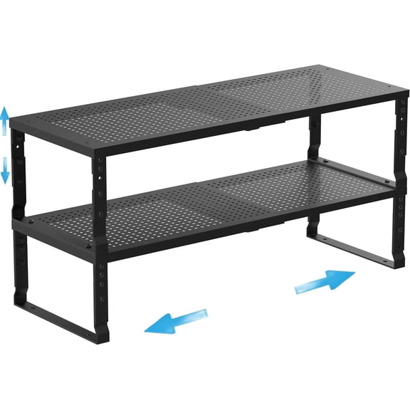 Expandable Stackable Spice Rack Shelf Organizer for Cabinets Countertops and Pantry 2 Pack Black Medium