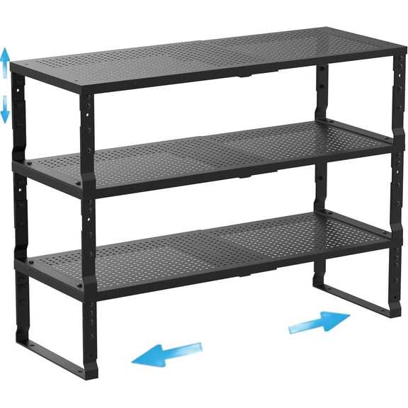 Expandable Stackable Spice Rack Shelf Organizer for Cabinets Countertops and Pantry 3 Pack Black Large