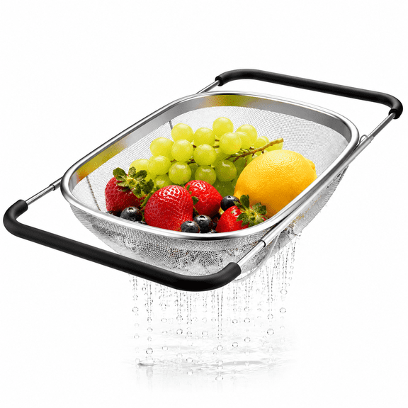 Over the Sink Colander, Fine Mesh Extendable for Kitchen Food Strainer Stainless