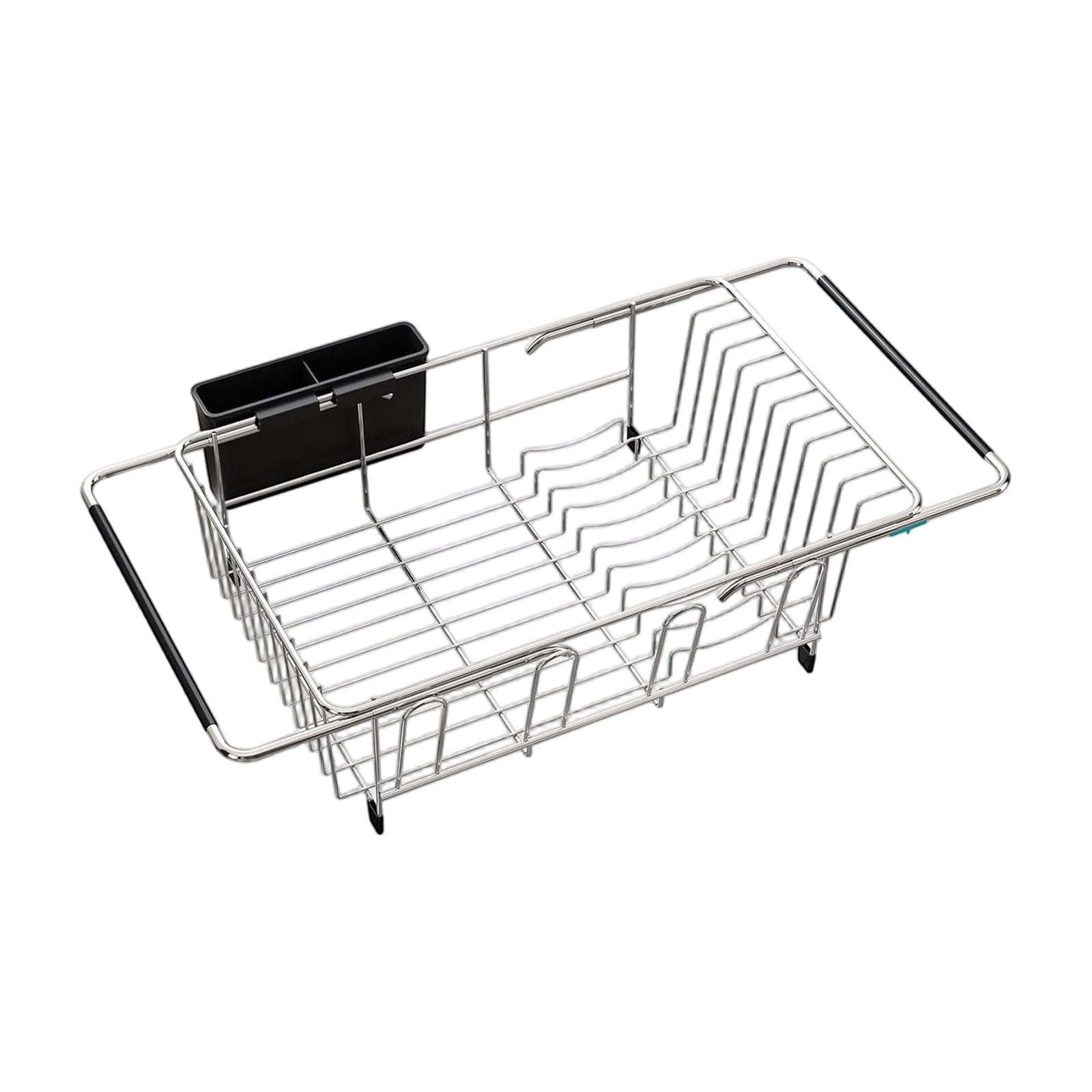 Expandable Stainless Steel Dish Drying Rack For Kitchen Sink Countertop And Over-Sink Use, Adjustable Supporting Bars Extend From 15.5 To 22 Inches Fit Most Sinks, Space-Saving