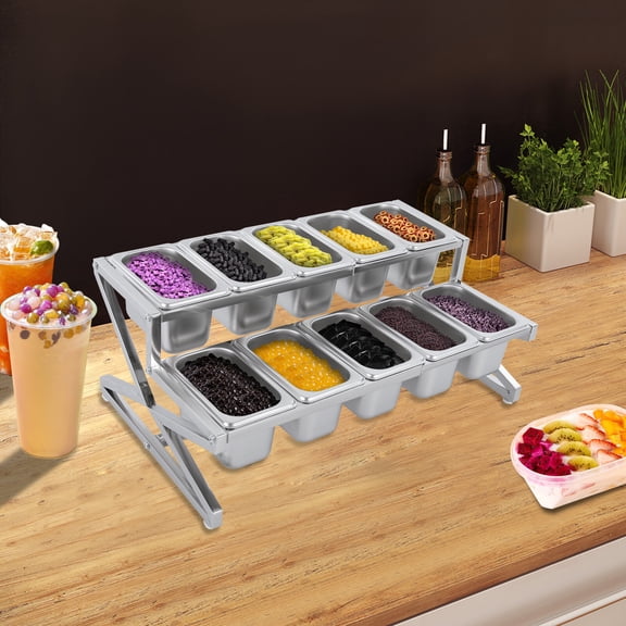 Expandable Stainless Steel Spice Rack Set  10 Stackable Pans, Adjustable 14-25.6 in