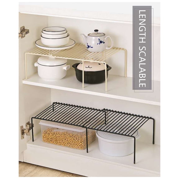 Expandable Storage Shelf, 2-Pack – Adjustable Seasoning Rack for Kitchen, Cabinet, Pantry, Refrigerator – White