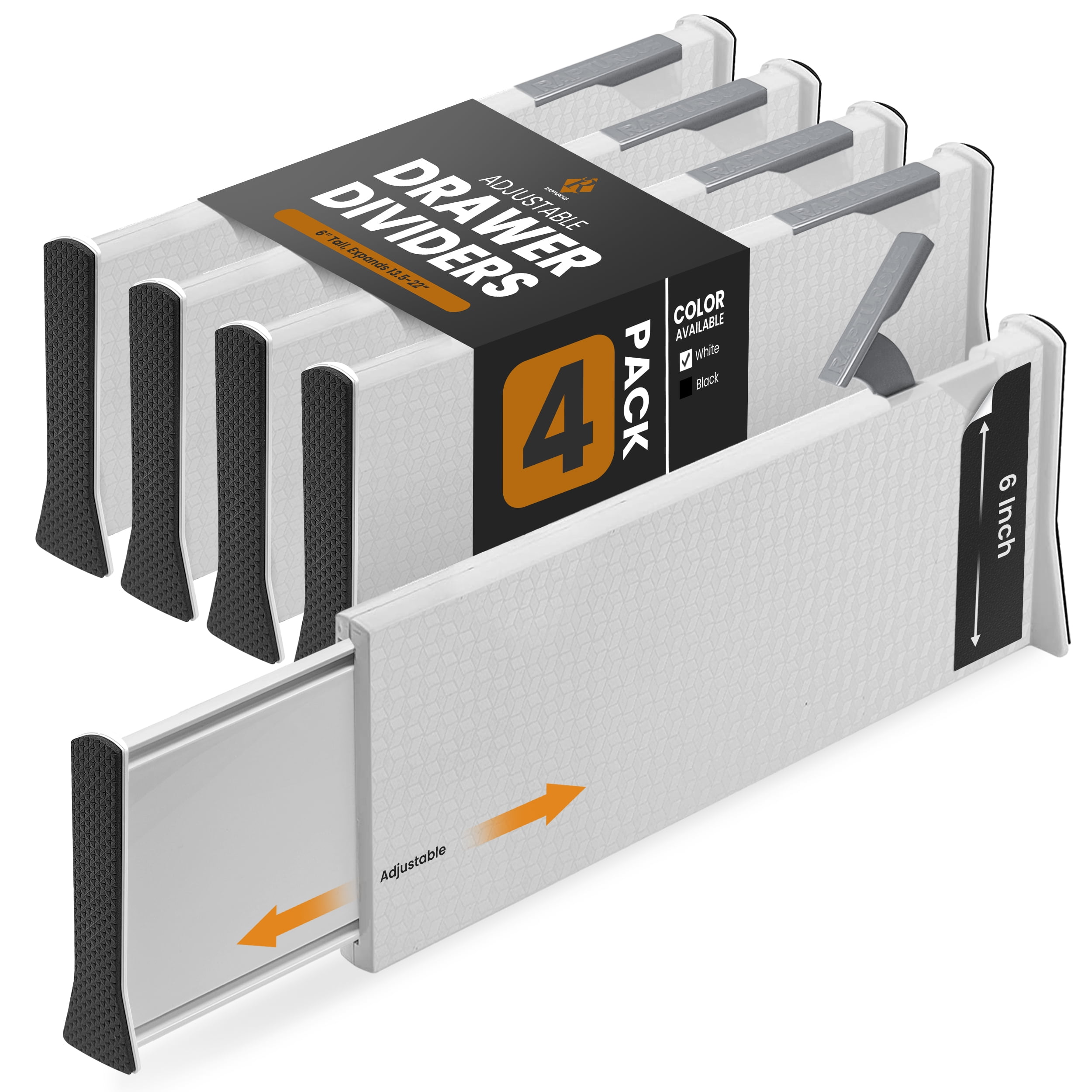 Expandable Tall Black Drawer Dividers by Rapturous 4 Pack 6 Inch