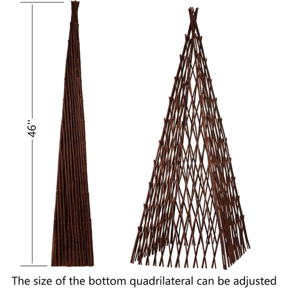 Expandable Teepee Wicker Plant Trellis, Obelisk Trellis for Climbing Plant Outdoor, Wicker Trellises for Plants Flower Self Standing Expandable Pyramid Trellis for Plant Protection and Plant Climbing