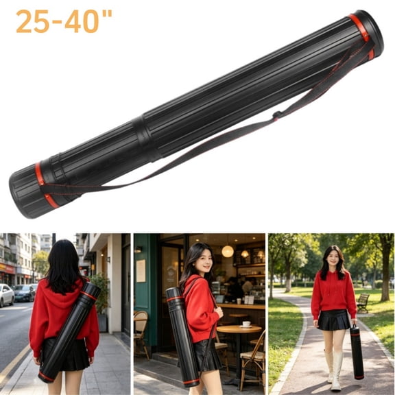 Expandable Telescoping Poster Tube 25" to 40" – Portable Black Round Storage Case for Blueprints, Documents, Artwork & Drawings