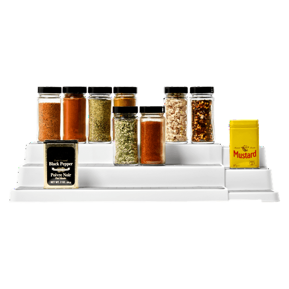 madesmart  Expandable Shelf Organizer, Cabinet Storage Solution, Soft-Grip Surface, Non-Slip Feet, BPA-Free, White