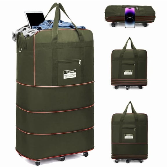 Expandable Travel Bag with Wheels, 100L Lightweight Foldable Luggage, Large Capacity Rolling Duffel Bag, Expandable Suitcase for Airplane Travel, Moving, Weekend Trips