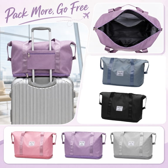 Expandable Travel Duffel Bag Large Capacity, 2-Layer Weekender Carry On Tote with Trolley Sleeve, Waterproof Gym Sports Overnight Packing Cube Organizer for Airplane Flight Luggage, 1Pc