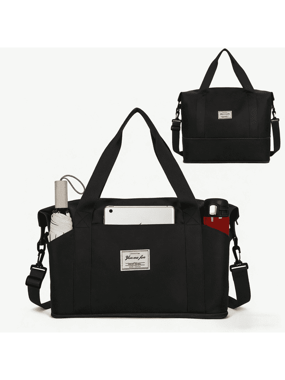 Expandable Weekender Bags for Men Women, Travel Bag Carry on Bag with 3 Slash Pockets ,Personal Item Bag 18x14x8 ,Duffel Gym Bag(Black)