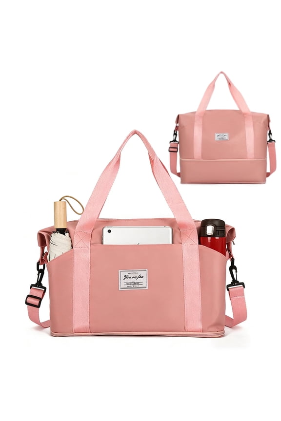 Expandable Travel Duffel Bag with Shoulder Strap for Women,3 Slash Pockets Airline Approved Personal Item Bag 18x14x8,Gym Bag with Wet Pocket,Underseat Foldable Carry on Weekender Bag(Pink)
