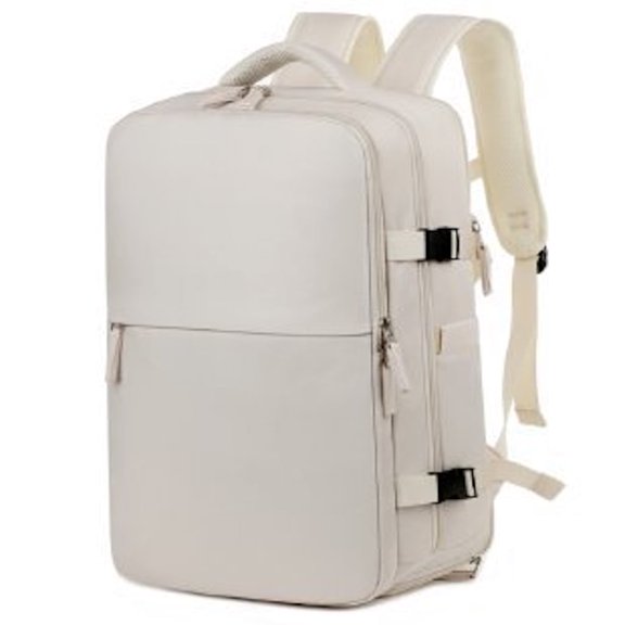 Expandable Travel Laptop Backpack with USB Charging Port, Shoe & Wet Bag Compartment - Perfect for Business Trips, Commuting & Weekends(off-white25l)