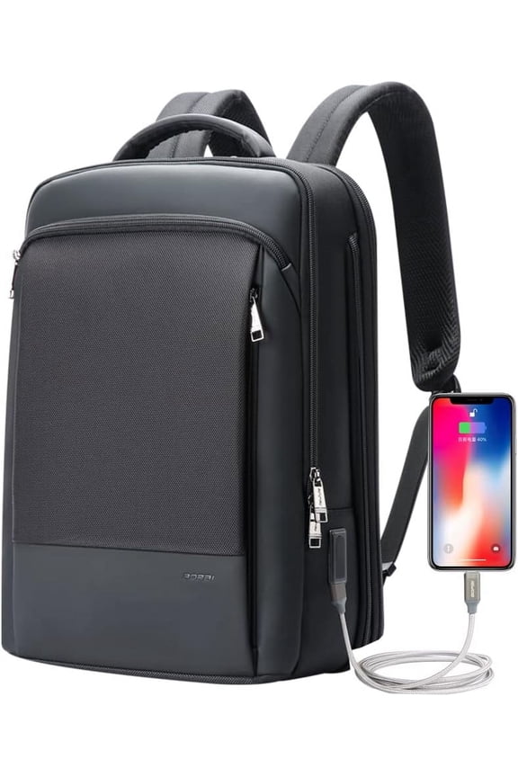 Expandable Travel Professional Men Business Laptop Backpack 15.6 inch Work Rucksack Anti Large Multi-Function Computer Office Black with USB Water Bottle Holder