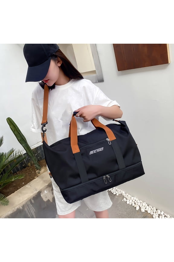 Expandable Travel Tote Bag, Large Carry On Duffel with Trolley Sleeve, Water Resistant Wet Pocket, Durable Cloth Gym Bag for Sports and Airline Travel
