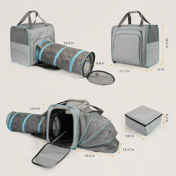 Expandable  Travel  with Litter Box, Breathable  for Car, Camping, Long Distance Road Trip,