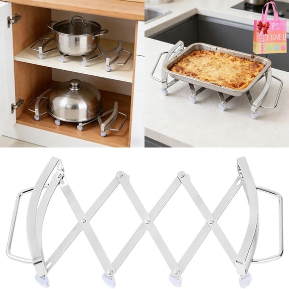 Expandable Trivet with Handles, Stainless Steel Hot Plate Holder, Trivets for Hot Dishes, Cooking Baking Pans Holder, Expanding Trivet Holder for Dishes, Casserole, Hot or Cold Cookware (A)