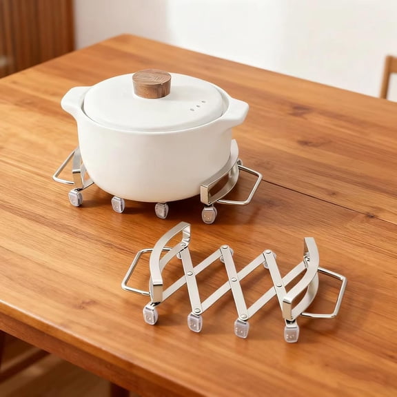 Expandable Trivet with Handles, Stainless Steel Hot Plate Holder with Upgraded Non-Slip Base, Expanding Trivet Holder for Dishes, Casserole, Hot or Cold Cookware(Up to 9" Rectangular & 10.6" Round)