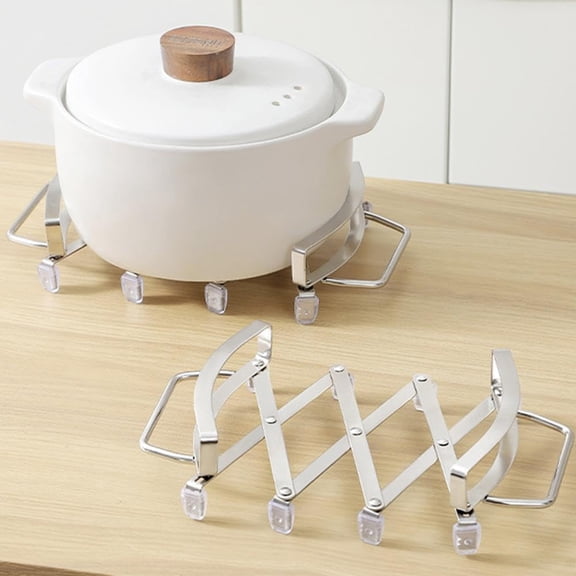 Expandable Trivet with Handles,Stainless Steel Hot Pot Holder with Non-Slip Base,Expanding Heat Resistant Mats for Dishes, Casserole Holder, and Pot-Rack Countertop Cooling Cooking Baking