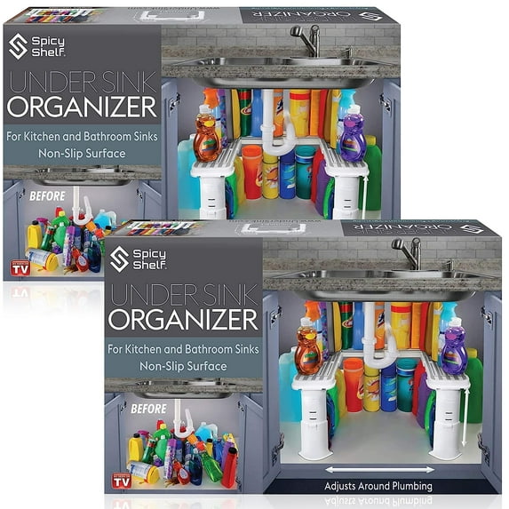 Expandable Under Sink Organizer and Storage I Bathroom Under the Sink Organizer Kitchen Under Sink Shelf I Cleaning Supplies (2 Pack) - Home Organization