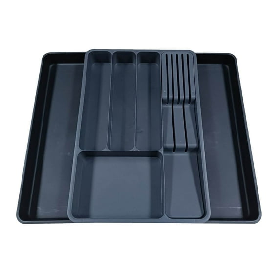 Expandable Utensil Tray, Adjustable Kitchen Drawer Organizer, Cutlery Storage Rack with Removable Dividers, Plastic Drawer Organizer for Knives Forks Spoons Kitchen Utensil Organization