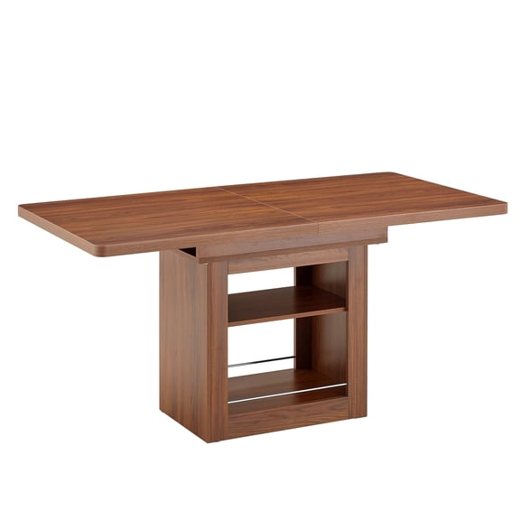 Expandable Walnut Dining Table with Storage, 59"71" Rectangular Pull-Out Table, Sturdy Walnut MDF Frame, Seats 48.