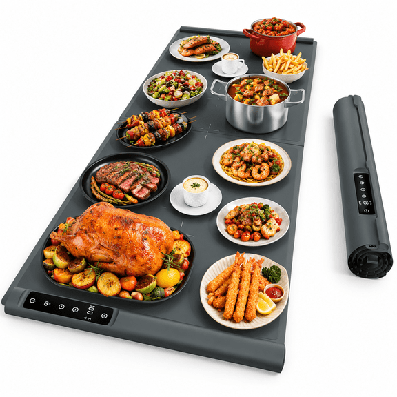 Expandable Warming Mat For Food - 42"x16" Extra Large Electric Tray With 7 Temp Settings Able ℃/℉ 99h Timer Lock 2 Panels Custom