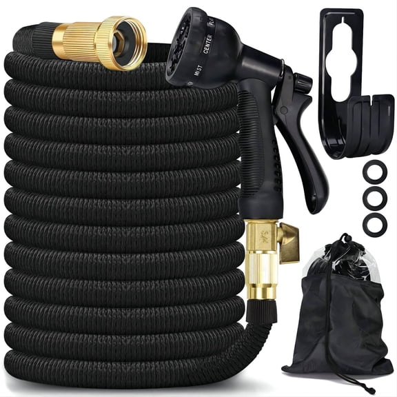 Expandable Water Hose 25ft Flexible Water Hose for Outdoor Upgraded Leakproof Lightweight No-Kink Expanding Garden Water Hoses(Black)