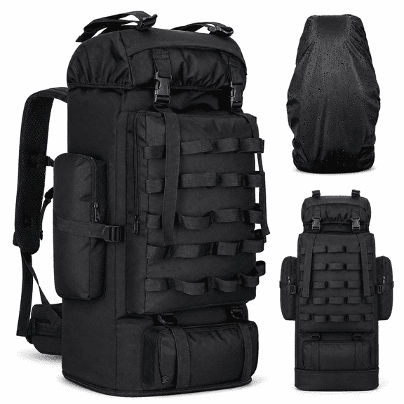 Expandable Waterproof Camping Hiking Backpack Black 70L to 100L for Climbing Trekking Travel