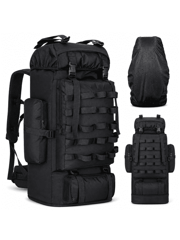 Expandable Waterproof Camping Hiking Backpack Black 70L to 100L for Climbing Trekking Travel