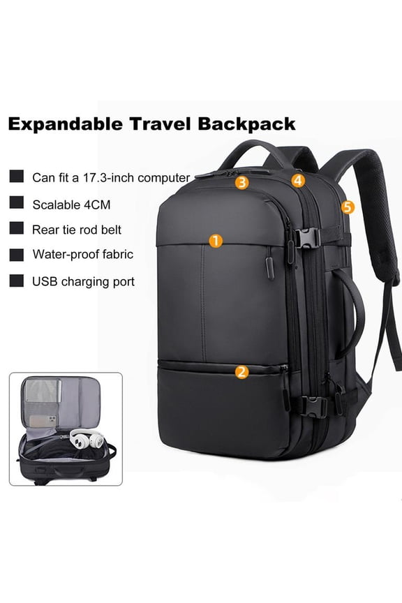 Expandable Waterproof Travel Backpack, Anti-Theft Combination Lock, USB Charging Port, Dry-Wet Separation, for Laptop, Men Women