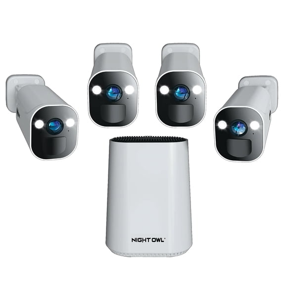 Restored Expandable Wi-Fi Security Hub with 64GB microSD Card and 4 Wire Free 2K Deterrence Cameras