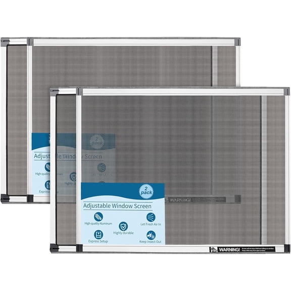 Expandable Window Screen, 2 Pack Adjustable Window Screen(18" H x 25" - 49" W) - Large Replacement Window Screens with Frame, Durable Replacement Screen for Window