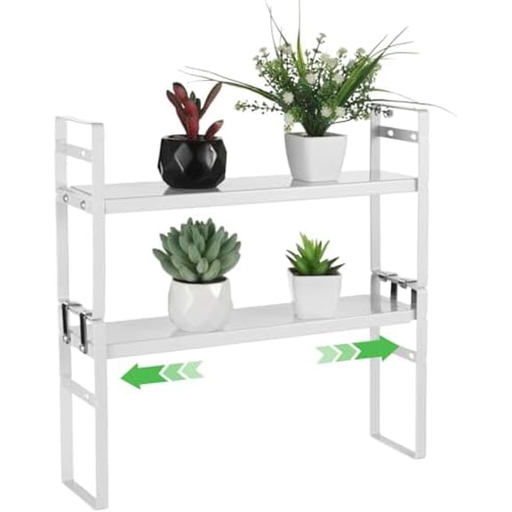 Expandable Window Shelf for Plants, 2-tier Adjustable Metal Storage Rack, Slim Kitchen Sink Organizer, Narrow Countertop Storage Holder, Rust Resistant White Finish
