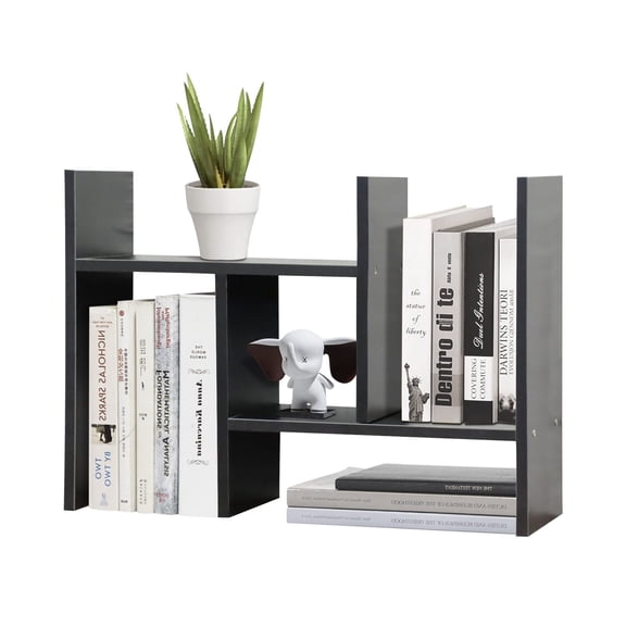 Expandable Wood Desktop Storage Organizer Multipurpose Desk Bookshelf Display Shelf Rack Counter Top Bookcase for Office Home | Natural Beige