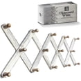 thumbnail image 1 of Expandable Wooden Coat Rack Hanger – Accordion Wall Mounted Pine Wood Hooks – Hand Made Vintage Expending Pegs – Hang Coat, Jacket, Hat, Leash, Towel, Mug, Bag – Distressed White, 1 of 3