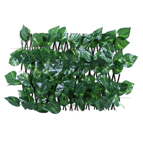 Expandable Wooden Garden Trellis Privacy Screen with Artificial Green Leaves, Retractable Fence 78 inch Length, 11 inch Height, Indoor Outdoor Decorative Plant Wall for Balcony Patio
