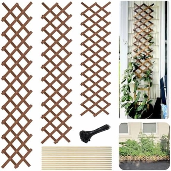 Expandable Wooden Lattice Trellis, Outdoor Decorative Fence Panels for Climbing Plants, Vine Ivy Rose Support, Balcony Wall Decor, Yard Landscape Edging, Patio Divider, Animal Barrier (3 Pack)