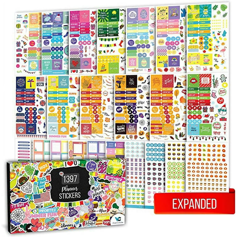 Expanded] Aesthetic Planner Stickers - Seasonal, Productivity & Decorative  Stickers for Women - 23 Sheets / 1397 pcs - Ideal for Journals, Calendars,  Planners 