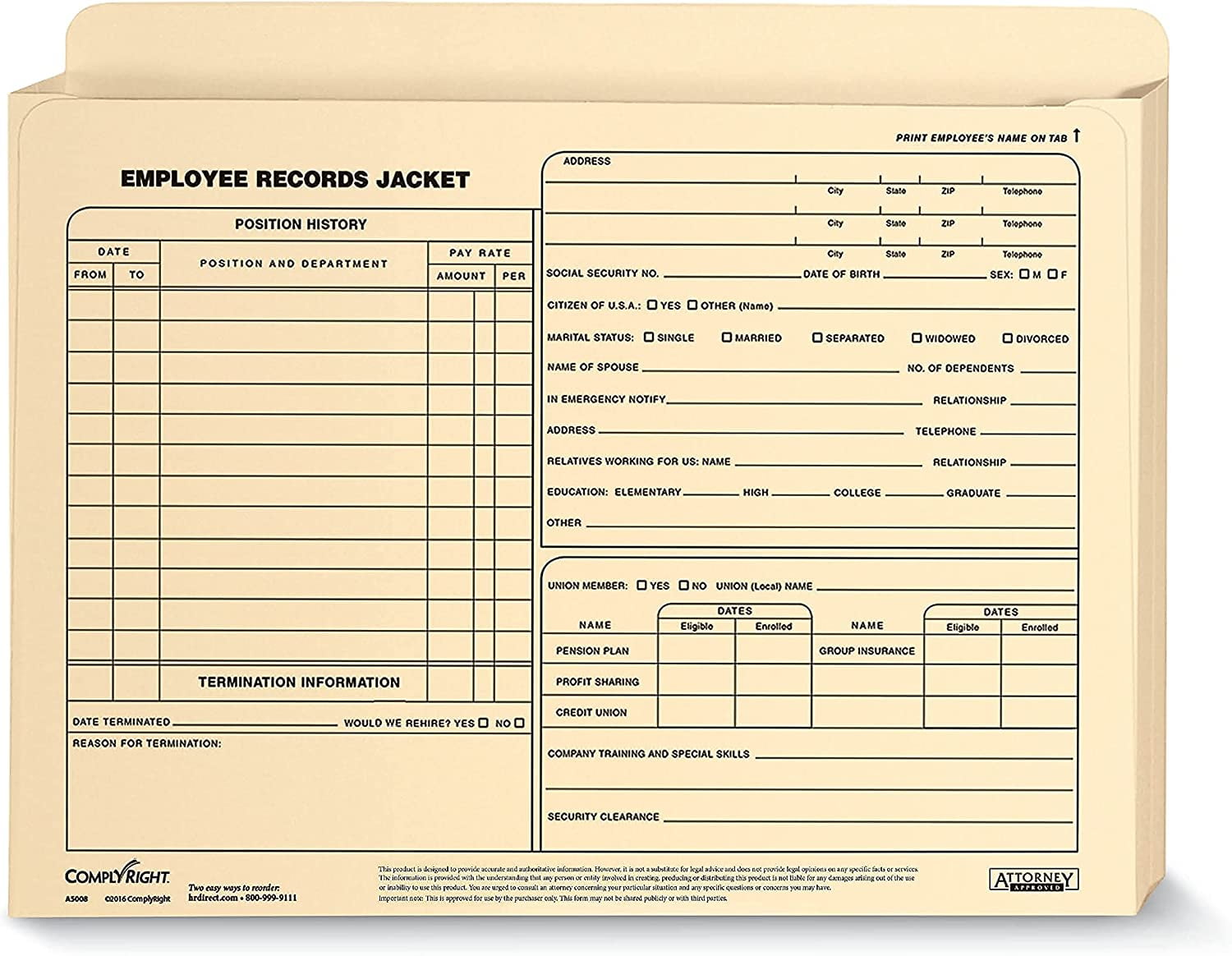 Expanded Employee Records Folder, Letter Size, Pack of 25 (A5008