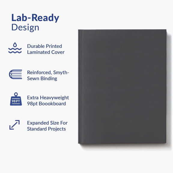 Expanded Hardcover Lab Notebook 144 Pages, 9.25x11.75 Inch Permanent Bound, 70lb Thick Paper for Research & Field Work, 6-Pack Gray