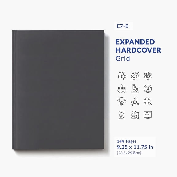 Expanded Hardcover Lab Notebook 9.25 x 11.75 in 144 Pages Grid 70lb Paper 1-Pack
