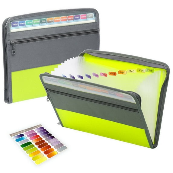 Expanding File Folder 13 Pocket Accordion File Folder A4 Paper Size Document Organizer with Zipper Closure