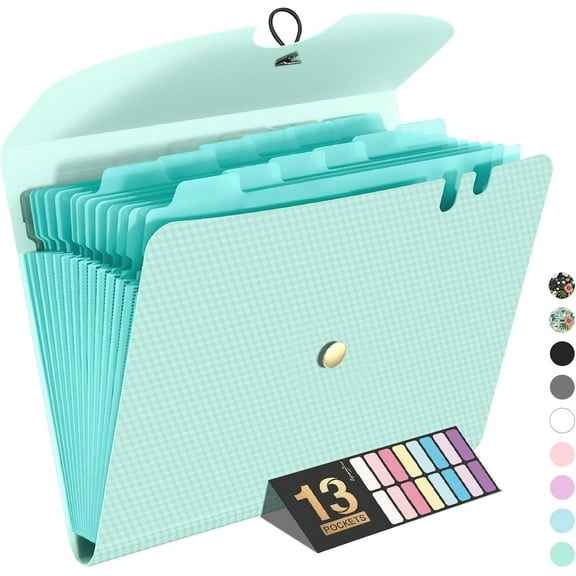 Expanding File Folder, 13 Pocket Accordion File Organizer, Monthly Expandable File Folder for Documents with Labels, Portable Bill Receipt Organizer for School Office Supplies, Letter A4 Size
