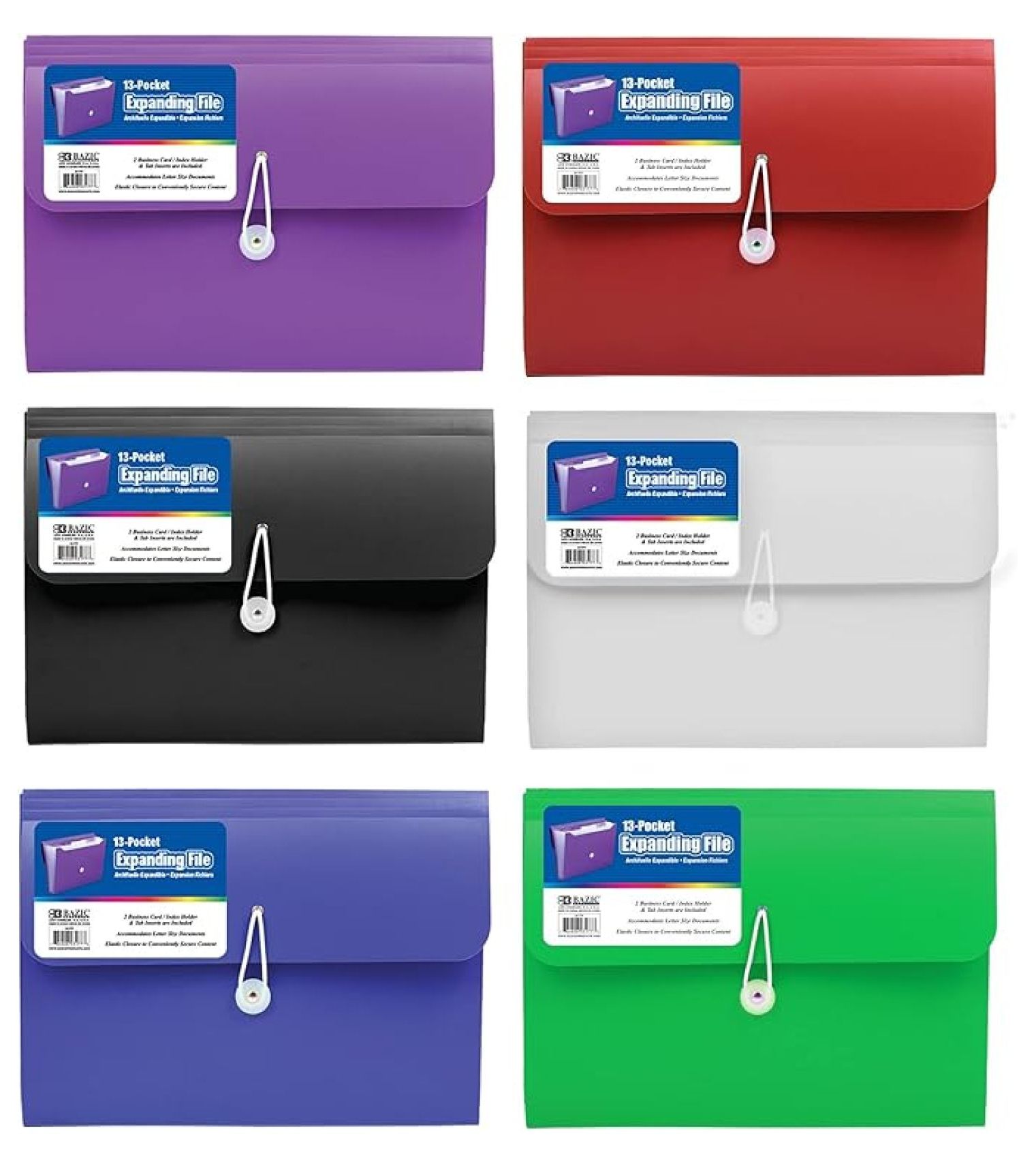 Expanding File Folder 13 Pockets w/A-Z Tab Monthly Tabs, Letter Size Plastic File Pocket Folders, Office Paper Documents Organizer, 6-Pack