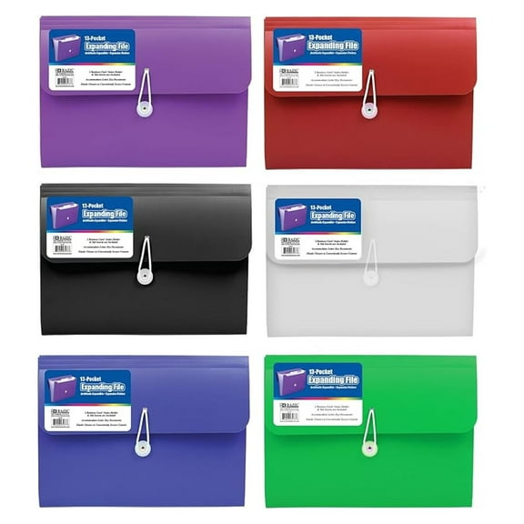 Expanding File Folder 13 Pockets w/A-Z Tab Monthly Tabs, Letter Size Plastic File Pocket Folders, Office Paper Documents Organizer, 6-Pack